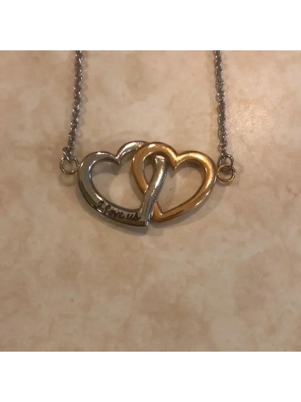 Double Heart Necklace, “I Love Us”, new